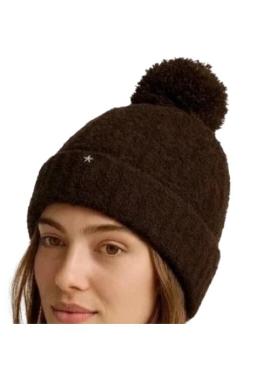 Barefoot Dreams Cozychic Cable Pom Pom Beanie- Dark Brown display picture 2